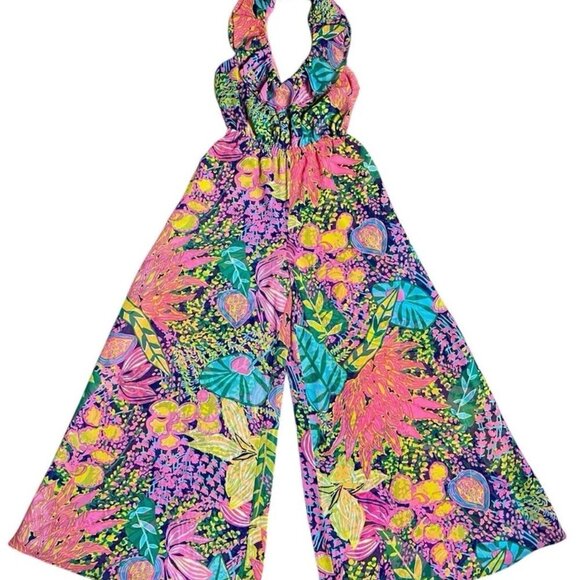 Trina Turk Jumpsuit Jacksonville Sz  XS Floral Wide leg Ruffle Halter Top - Picture 8 of 9